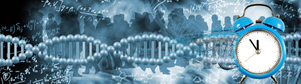 istock dna chain on biotechnological background and a clock with particles decaying on one side.3 d illustration 1193657770