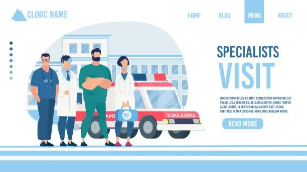 Vector illustration of Specialist Visit Service Clinic Flat Landing Page