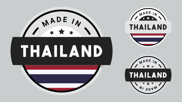 Made in Thailand collection with Thailand flag symbol. Made in Thailand collection for label, stickers, badge or icon with Thailand flag symbol. thailand flag round stock illustrations