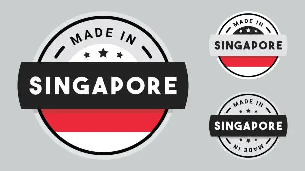Vector illustration of Made in Singapore collection with Singapore flag symbol.
