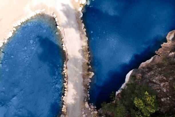 istock Top view of azure lake with pathway 1193666901