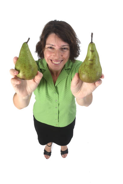 woman with fruit on white background