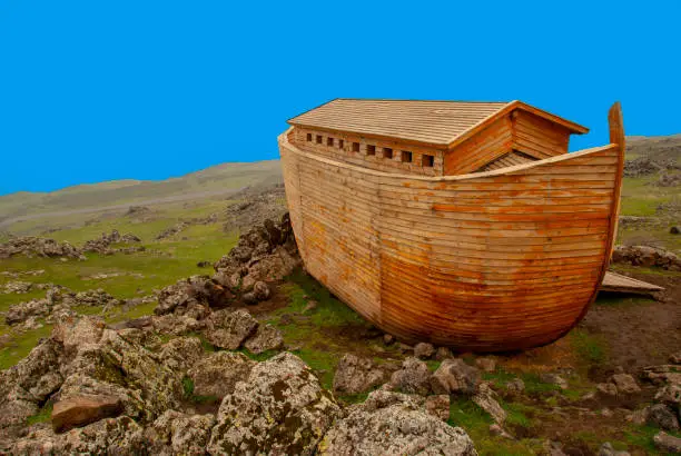 Noah's Ark docked on rocks