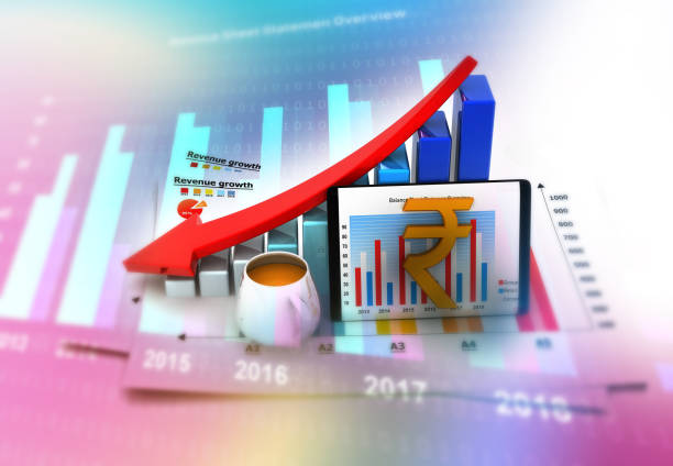 istock Indian rupee symbol  with  business growth chart 1193672621