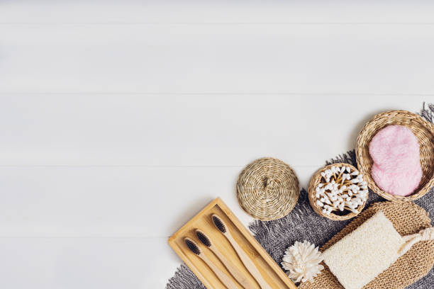 istock Zero waste body care or bath products on white background. Top view or flat lay 1193673378