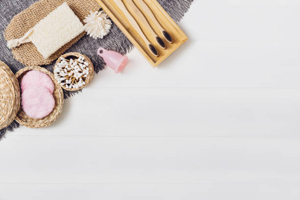 istock Zero waste body care or bath products on white background. Top view or flat lay 1193673400