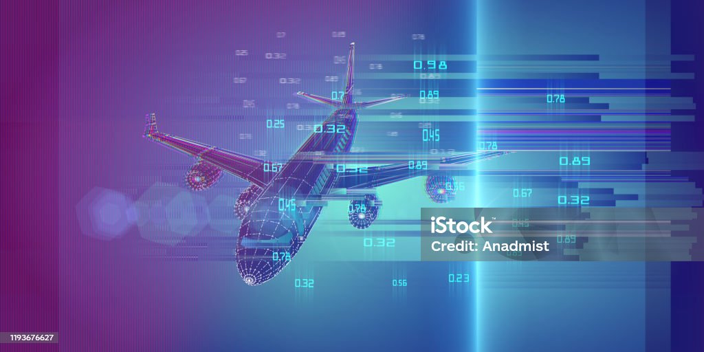 Abstract Airplane Abstract Airplane On Gradient Background Outline Wireframe Analytical ...