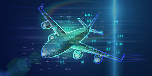 istock Abstract airplane constructed grid. Outline wireframe analytical concept. Travel, tourism, transport. Aircraft 3d illustration. 1193676641