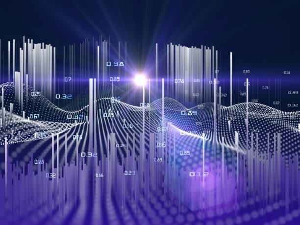 抽象分析インフォグラフィックスの概念。ビッグデータ。 時空間データ。3d ダイアグラム解析ア��ルゴリズム。 - sensory perception flash ストックフォトと画像
