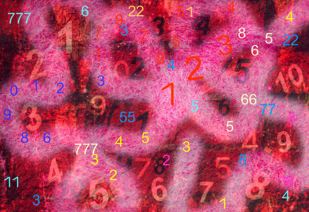 istock Background with numbers on a red wall, numerology 1193677419