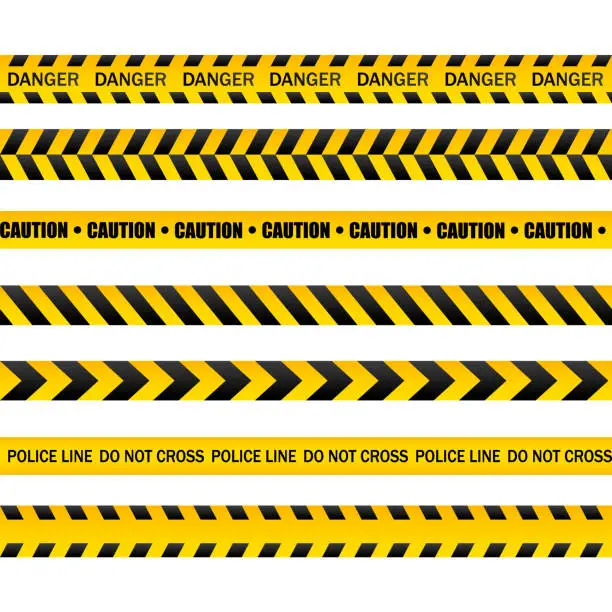 Vector illustration of Caution and danger tapes. Warning tape. Black and yellow line striped. Vector illustration