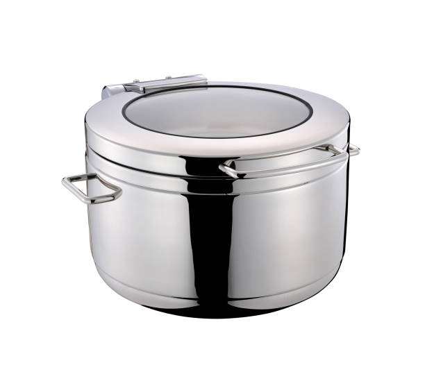 istock Stainless steel cooking pot with glass lid isolated on white background. Using for buffet tray warmer and serving food. 1193678295