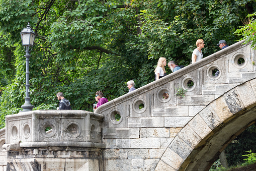 Budapest, Hungary - Juli 13, 2019: People walking at stairs to Fisherman's Bastion in Budapest, Hungary