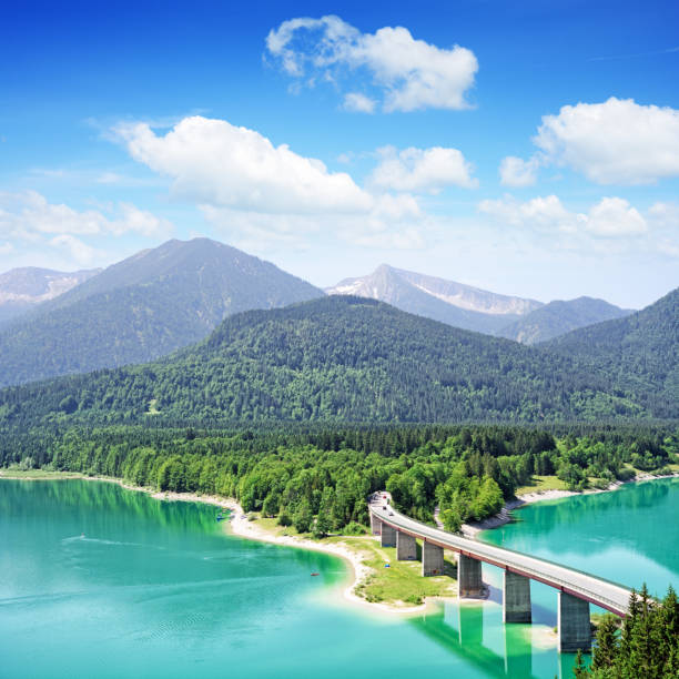 Sylvenstein Lake (Sylvensteinspeicher or Sylvenstein Dam) is a man-made lake in Bavaria, Germany. Composite photo