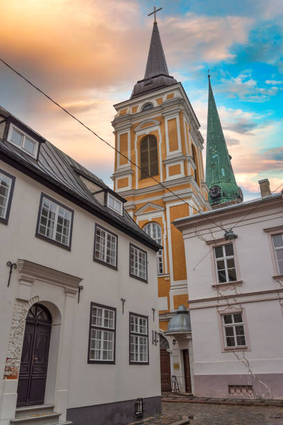 istock old houses on Riga street. Latvia 1193685209