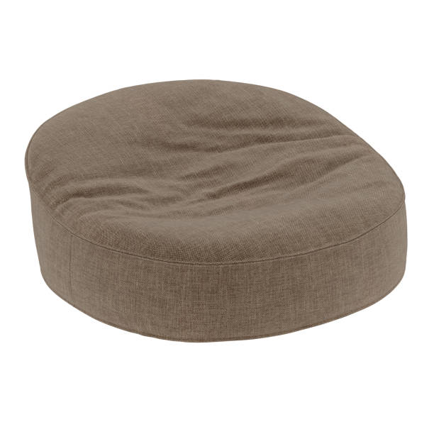 istock A soft round brown pouf made of fabric against an isolated background. 3d rendering 1193697130