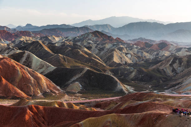 istock Winding highway through the rainbow mountain, Gansu, China . 1193703919