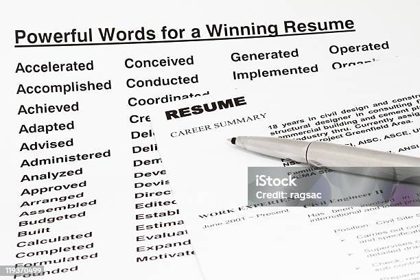 Powerful Words For Winning Resume Stock Photo - Download Image Now - Biography, Color Image, Education