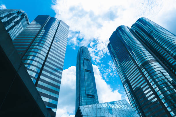 istock skyscraper building in Hong Kong, city view in blue filter 1193707578