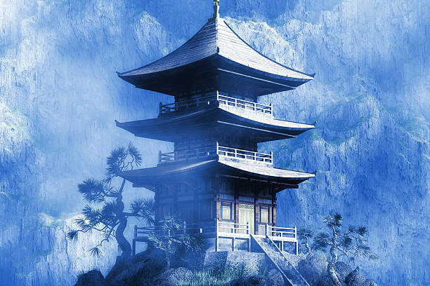 The 3d rendering of nice temple with beautiful background