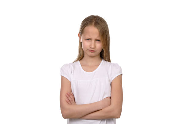 istock Little girl in the studio with negative emotions 1193711696