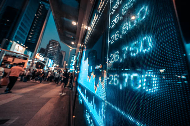 istock Display stock market numbers with graph 1193713115