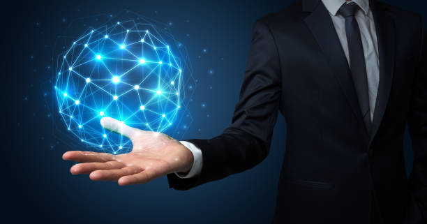 istock Businessman holding global connection concept 1193715889