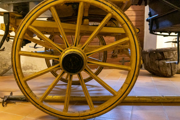 istock Old wagon wheel detail 1193716273