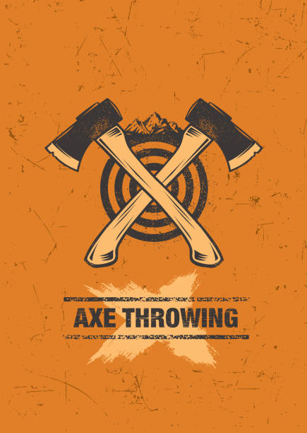 Axe Throwing Club Outdoor Wildlife Activity Vector Design Element Vector Banner Design Illustration Concept On Textured Background axe throwing stock illustrations