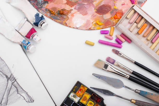 istock oil paints and paint brushes on a palette 1193717477