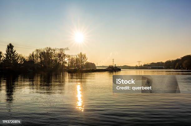 Spree River With Barge Plänterwald Stock Photo - Download Image Now - Berlin, Capital Cities, City