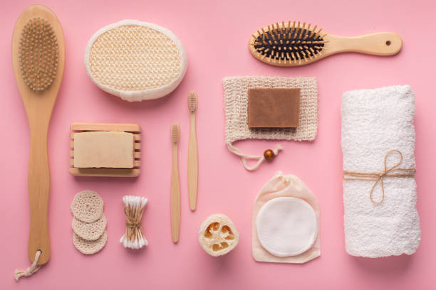 istock Creative flat lay of natural spa accessories with cocoa soap 1193721077