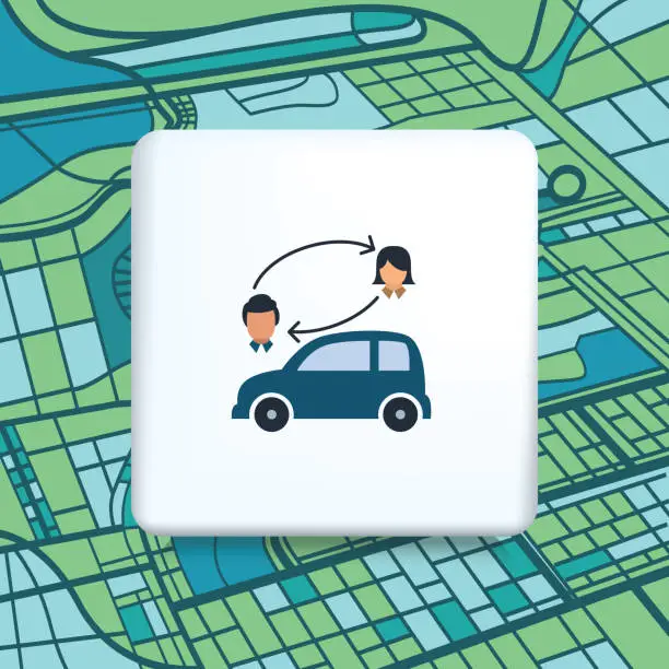 Vector illustration of Ride Sharing Concept Icon On A Map
