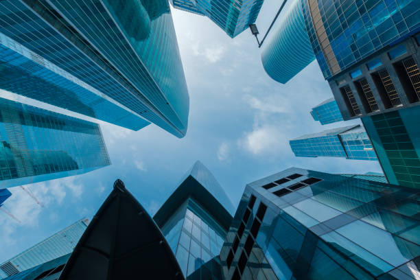 istock Skyscrapers in downtown area, bottom view 1193723353