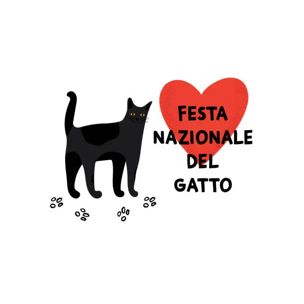 Vector illustration of National Cat Day. Greeting card with cute character for a traditional Italian holiday.