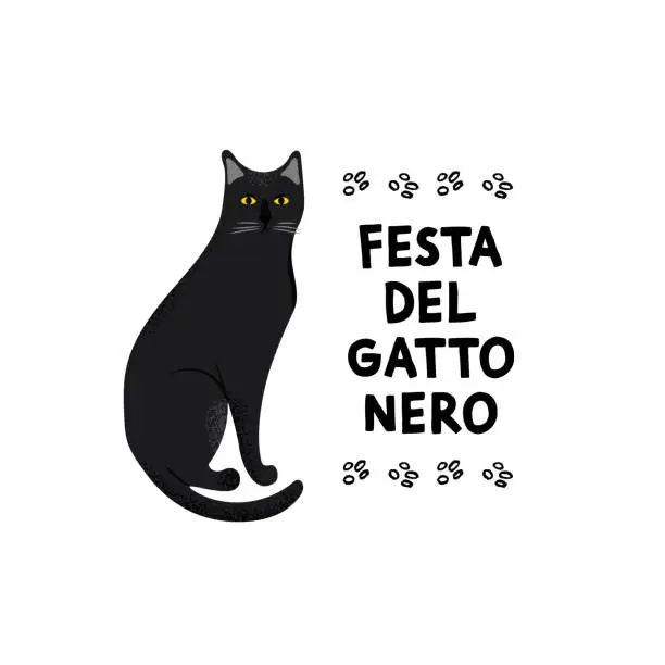 Vector illustration of Black Cat Festival. Greeting card for a traditional Italian holiday.