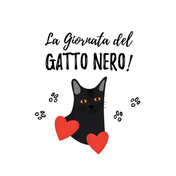Vector illustration of Black Cat Day. Greeting card for a traditional Italian holiday.