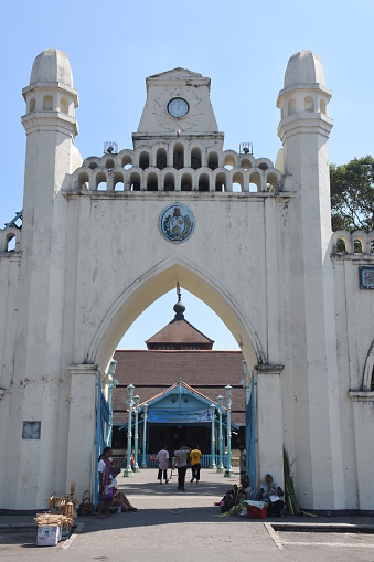 Surakarta, Indonesia - June 10, 2019: Gate of the Grand Mosque of Surakarta, is an old mosque built in 1926 in the Surakarta Palace complex, Central Java, Indonesia