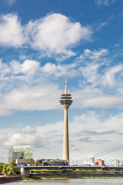 Dusseldorf, NRW, Germany - July 31, 2019: TV Tower at the river Rhein in harbor of Dusseldorf