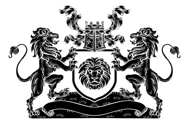 Vector illustration of Lion Heraldic Coat of Arms Shield Crest Emblem