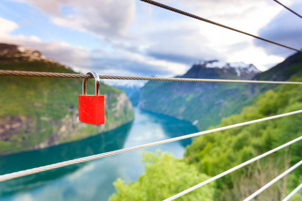 istock Red padlock and Geirangerfjord from Flydasjuvet viewpoint Norway 1193731021