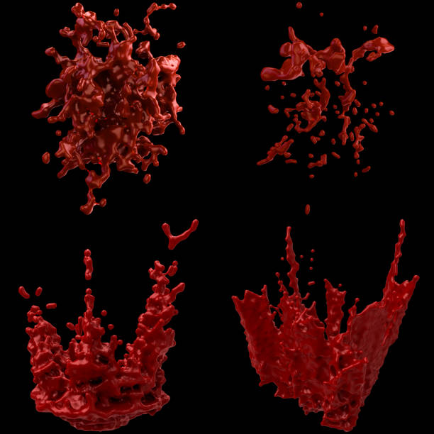 istock Set of 3D Red Paint Splash Renderings 1193733760
