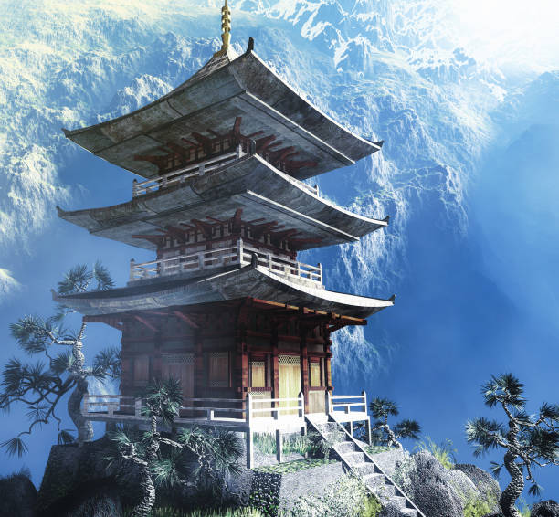 istock Buddhist Zen Temple on misty  night 119373424