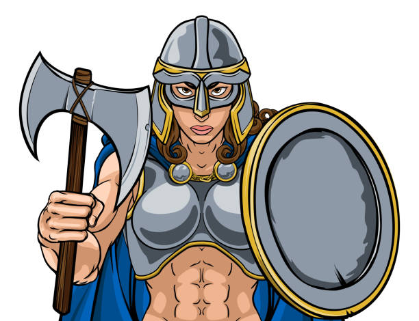 ilustrações, clipart, desenhos animados e ícones de mulher celta do cavaleiro celta espartano de viking trojan - roman army isolated on white classical greek
