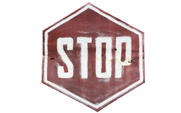 istock Old nonstandard road sign 'Stop' isolated on white. 1193734904