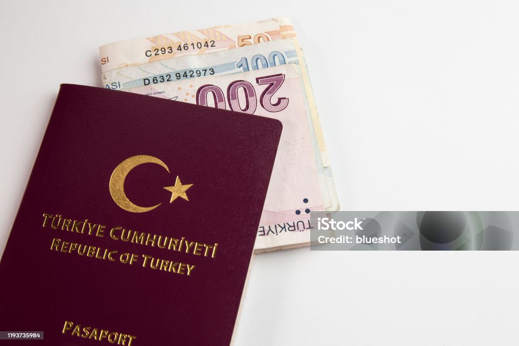 turkey passport turkey passport and money currency Citizenship Stock Photo