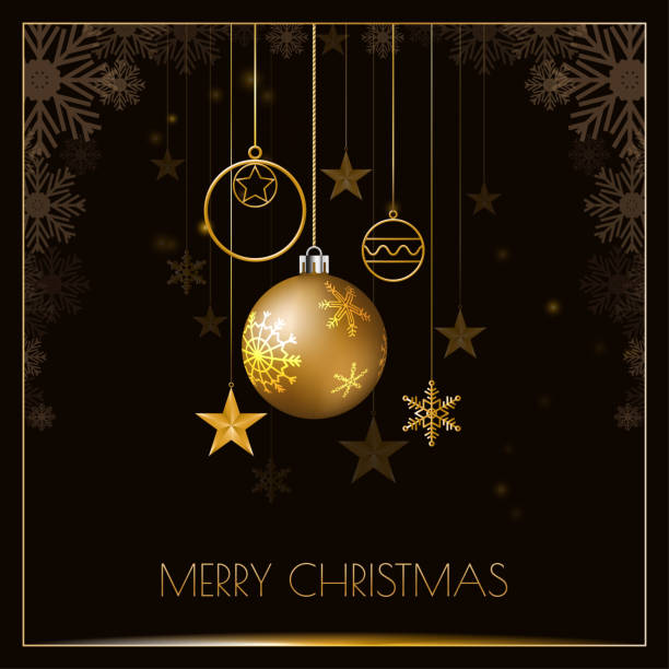 きらびやかな黄金のボールと雪片とメリークリスマスのデザイン - christmas christmas card greeting card greeting点のイラスト素材／クリップアート素材／マンガ素材／アイコン素材