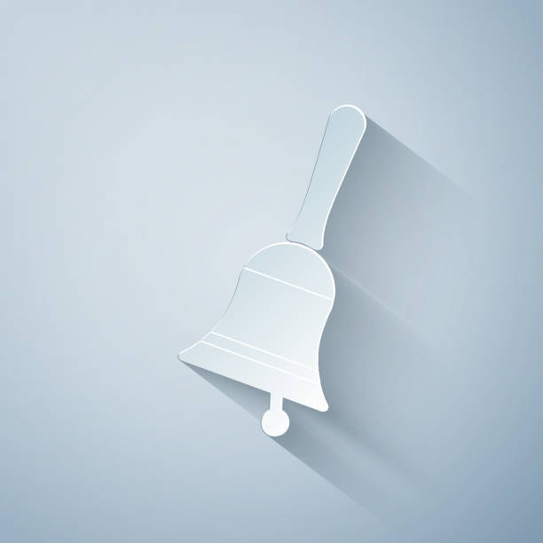 istock Paper cut Ringing bell icon isolated on grey background. Alarm symbol, service bell, handbell sign, notification symbol. Paper art style. Vector Illustration 1193738238