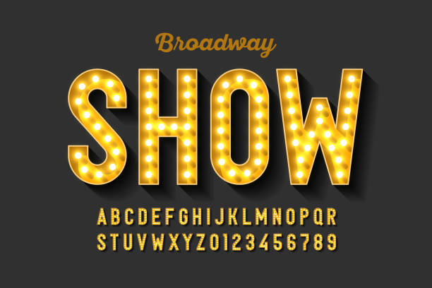 Broadway style retro light bulb font Broadway style retro light bulb font, vintage alphabet letters and numbers, vector illustration illuminated stock illustrations