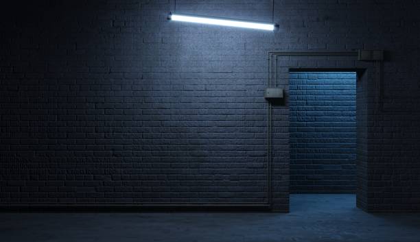 Brick wall of a street facade at night